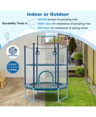 60 Inch Trampoline with Gymnastic Bar and Rings for Kids