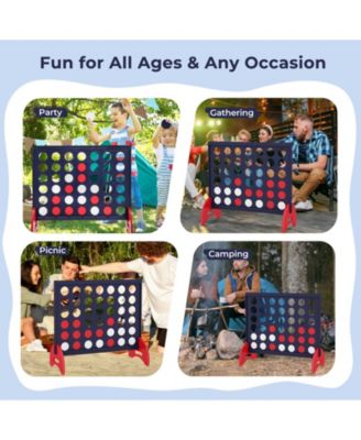 Wooden 4-in-a-row Game Set with 42 PCS Chips and 600D Oxford Fabric Carrying Bag