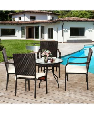 Set of 4 Patio Rattan Stackable Dining Chair with Cushioned Armrest for Garden