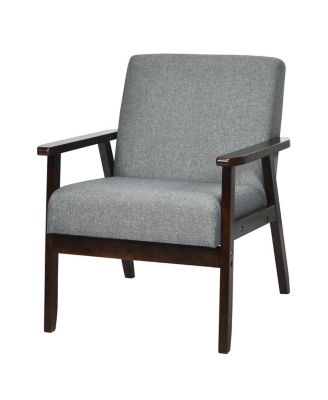 Solid Rubber Wood Fabric Accent Armchair