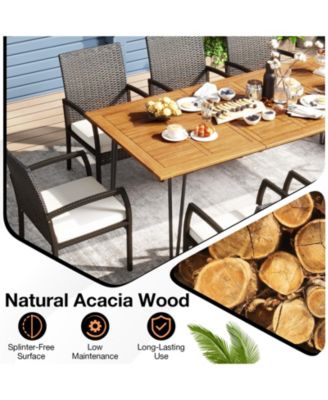 9 Pieces Outdoor Patio Dining Set with Soft Cushions and Acacia Wood Square Table