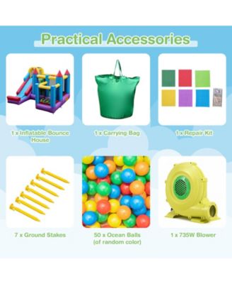 5-in-1 Inflatable Bounce House with 735W Blower and 50 Ocean Balls