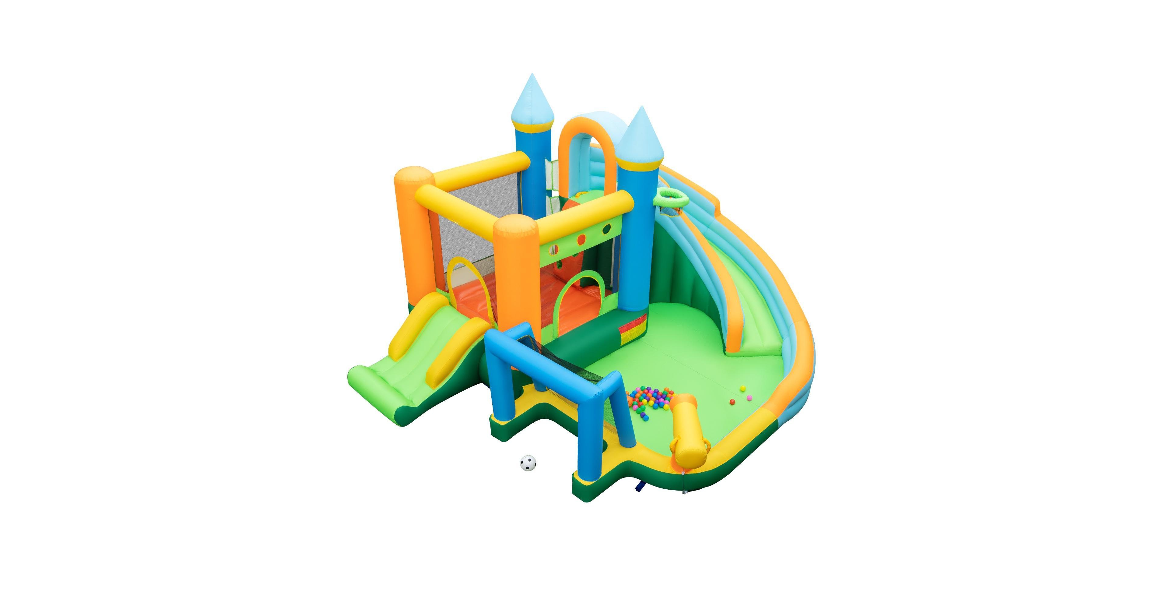 Gouun Inflatable Water Slide Blowup Bounce House with Dual Slides and Splash Pool (Without Blower)