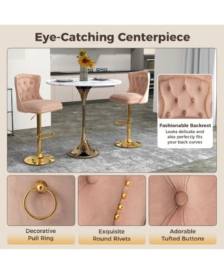 Set of 2 Bar Chairs with Footrest Electroplated Metal Base and Anti-Slip Ring