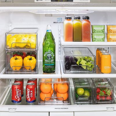 2 Pack Large Clear Stackable Pull-Out Drawers - Organization and Storage Containers for Kitchen, Pantry, Bathroom and More