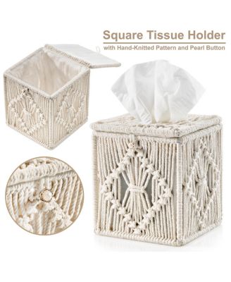 Paper Rope Bathroom Baskets & Tissue Holder Set Lined Storage Set for Organizing - Store Washcloths, Hand Towels, Skincare (Beige)