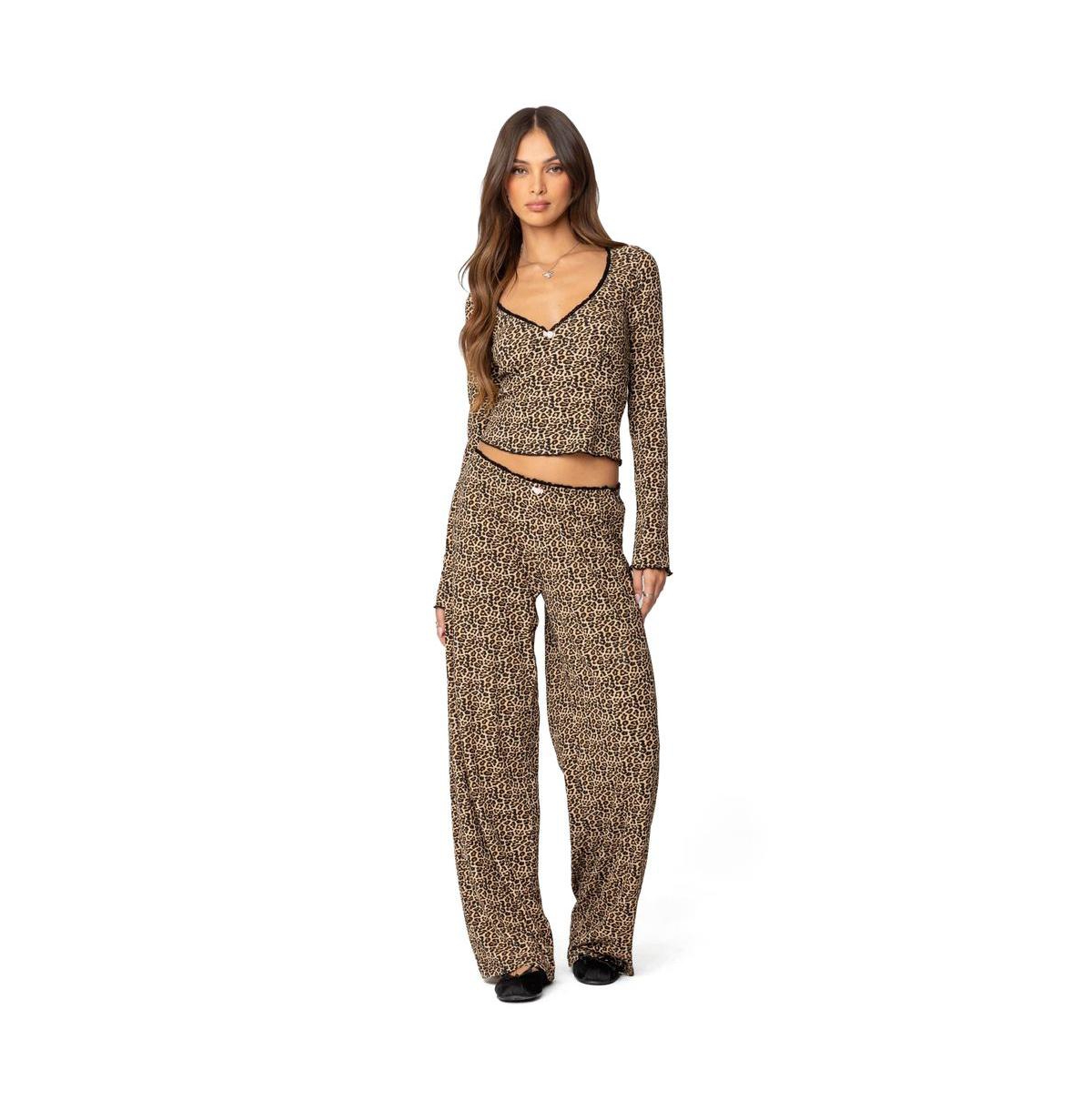 Edikted Women's Lue Leopard Printed Ribbed Pants