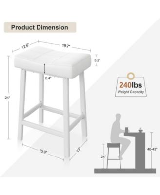 Counter Height Bar Stools Set of 2, 24 Inch Barstools for Kitchen Island Counter, Upholstered Padded Barstools with Curved Surface, Easy Assembly