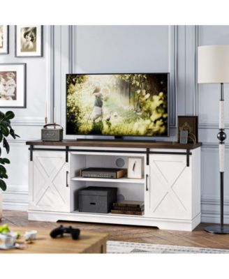 Farmhouse TV Stand for 65 Inch TV, Entertainment Center with Storage and Sliding Barn Doors, Modern Media TV Console TV Stands for Living Room Bedroom