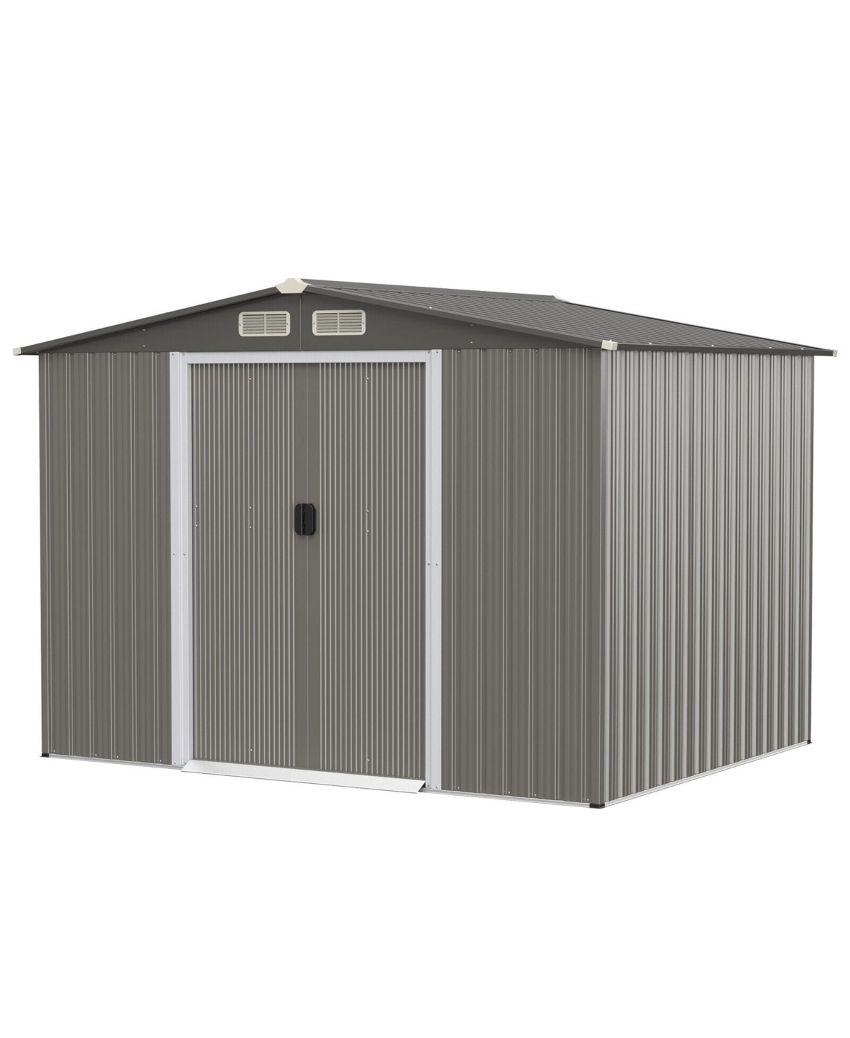 8 x 6 Feet Galvanized Steel Storage Shed for Garden Yard - Grey