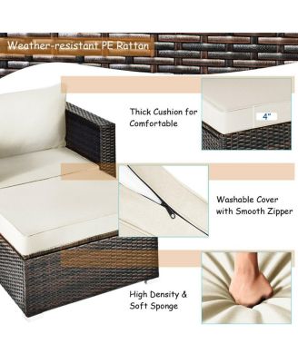 6 Pieces Patio Rattan Furniture Set with Sectional Cushion and Ottomans