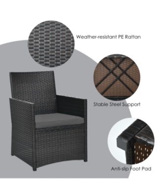 3 Pieces Patio Rattan Furniture Set with Cushion and Sofa Armrest
