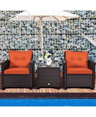 3 Pieces Rattan Patio Furniture Set with Washable Cushion