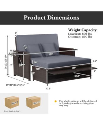 Patio Rattan Daybed with 4-Level Adjustable Backrest and Retractable Side Tray