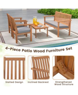 4 Piece Patio Wood Furniture Set Acacia Wood Sofa Set with Loveseat