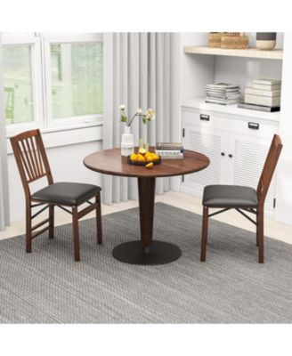 Set of 2 Folding Chairs with Padded Seat and Rubber Wood Frame