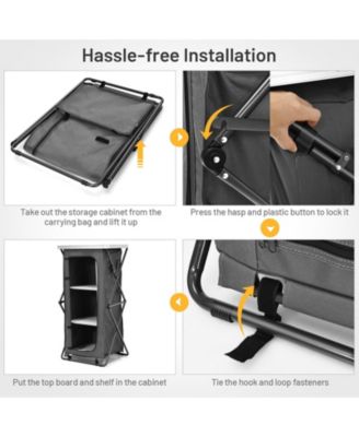 GOUUN Folding Camping Storage Cabinet with 3 Shelves and Carry Bag-L