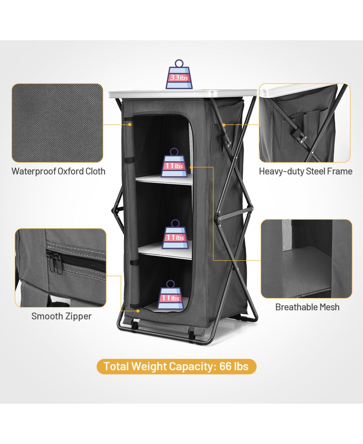 Gouun Folding Camping Storage Cabinet with 3 Shelves and Carry Bag-l