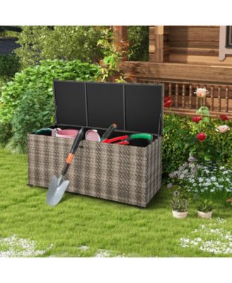 96 Gallon PE Wicker Outdoor Storage Box with 4 Wheels