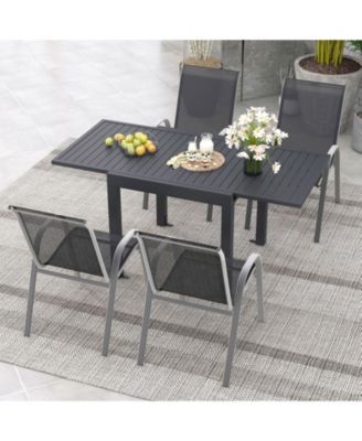 Outdoor Dining Table Set with Extendable Aluminum Table and 4 Stackable Chairs