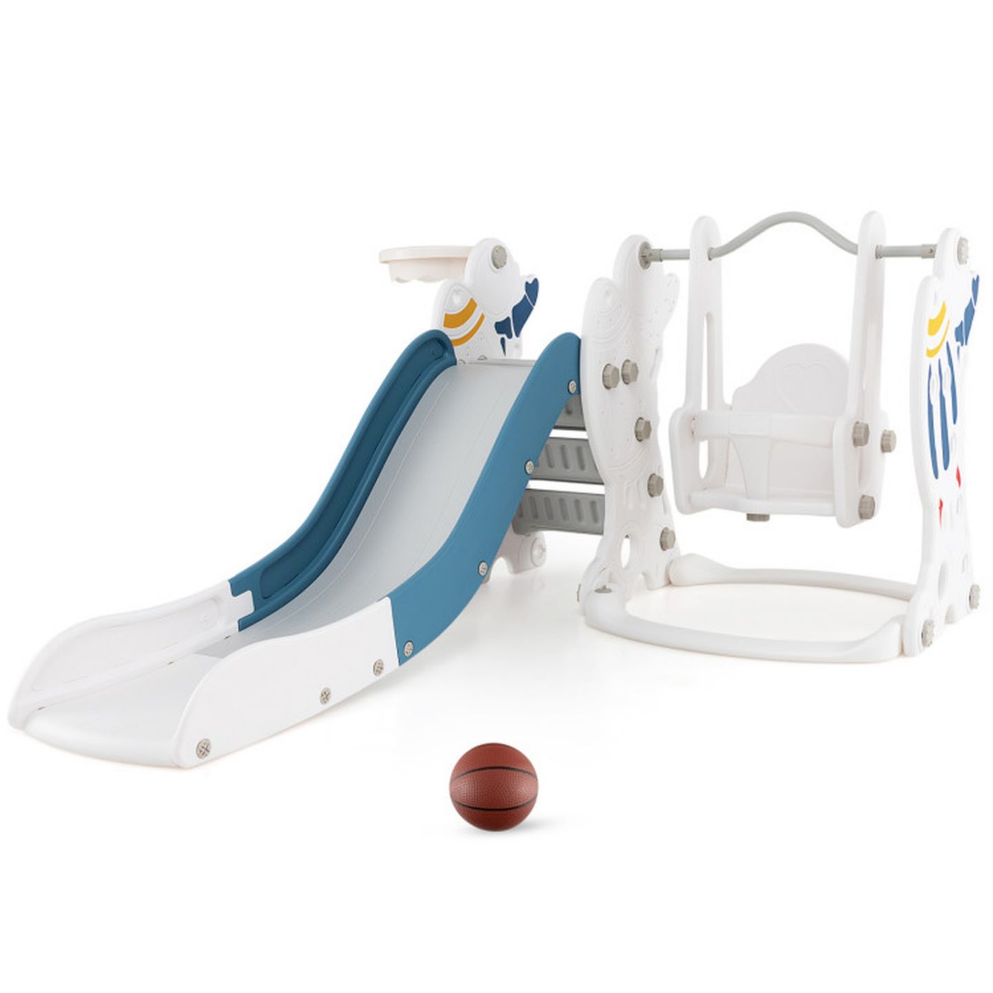 Детские игрушки GOUUN 4-in-1 Kids Slide Swing Set with Basketball Hoop, Ages 1+, цвет: Синий — фото 2