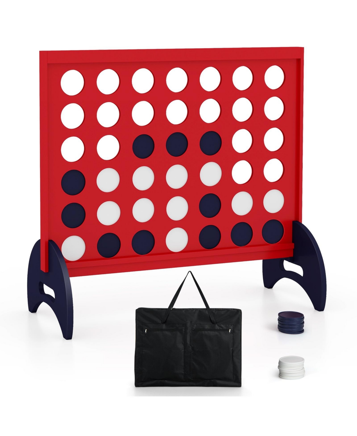 Wooden 4-in-a-row Game Set with 42 Pcs Chips and 600D Oxford Fabric Carrying Bag - Red