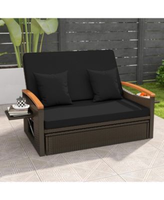 Outdoor Wicker Daybed with Folding Panels and Storage Ottoman