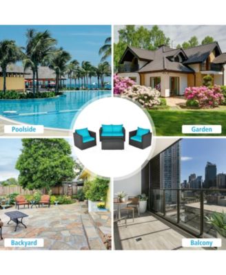 4Pcs Patio Rattan Cushioned Furniture Set