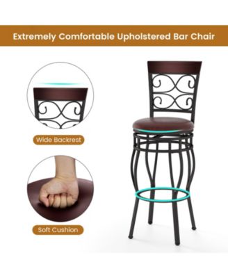 2 Pieces 30 Inch 360 Degree Swivel Bar Stools with Leather Padded Seat