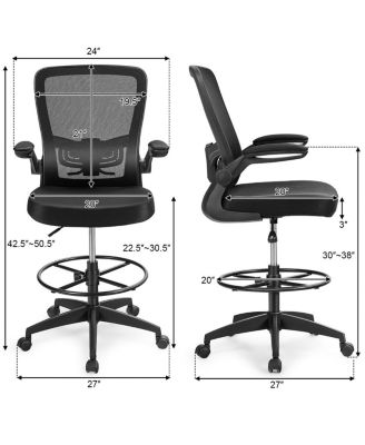 Height Adjustable Drafting Chair with Flip Up Arms