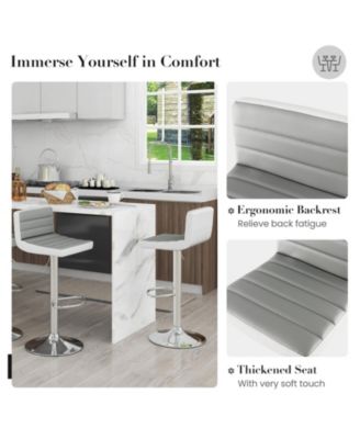 Set of 2 Adjustable Heights Barstool with PU Leather