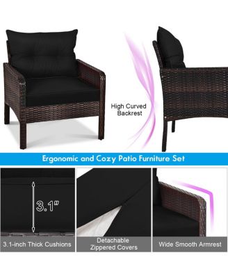 5 Pieces Patio Rattan Sofa Ottoman Furniture Set with Cushions