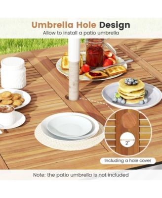 63 Inch Rectangular Outdoor Dining Table for 6 People with Acacia Wood Tabletop and Umbrella Hole-63 inches