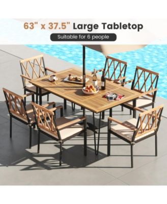 63 Inch Rectangular Outdoor Dining Table for 6 People with Acacia Wood Tabletop and Umbrella Hole-63 inches