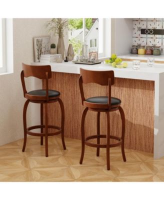 Swivel Bar Stools Set of 2 with Rubber Wood Frame and Upholstered Seat-29 Inch