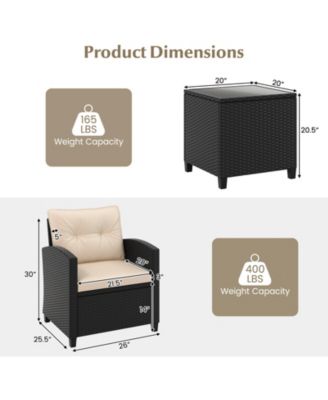 3 Pieces Patio Furniture Set with Tempered Glass Table-Off