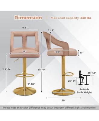 Set of 2 Bar Chairs with Footrest and 2-Layer Electroplated Metal Base