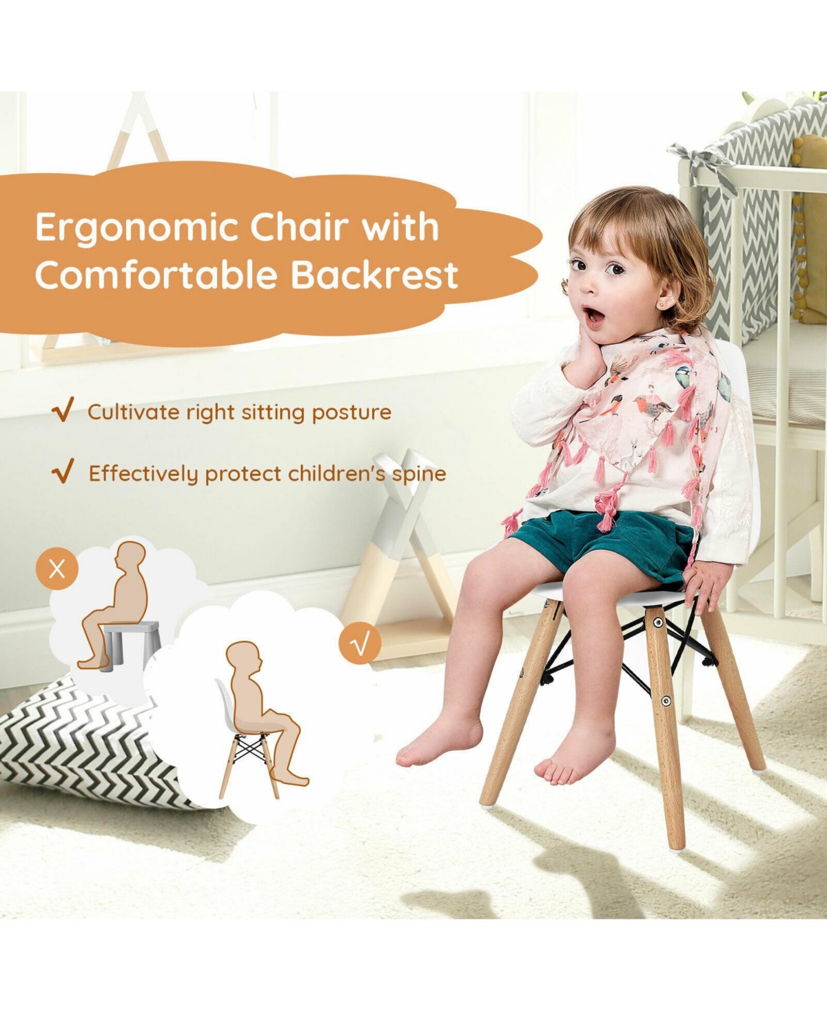 Gouun 4 Pcs Children Chair Set Medieval Style Dining Chairs with Wood Legs