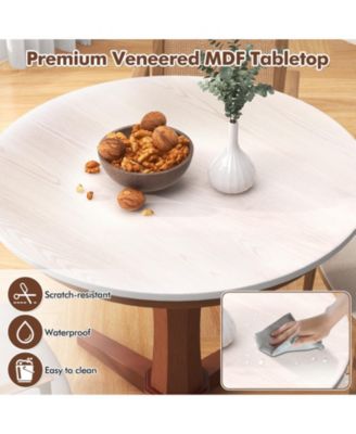 35 Inches Wooden Round Dining Table with Pedestal Base