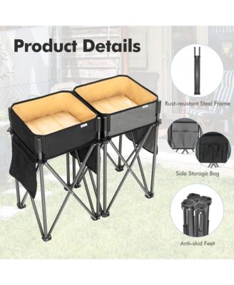 2 Pieces Folding Camping Tables with Large Capacity Storage Sink for Picnic