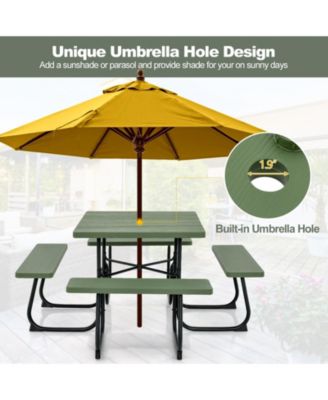 Outdoor Picnic Table with 4 Benches and Umbrella Hole