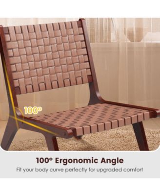 Set of 1/2 Woven Leather Accent Chairs with Wood Frame-1 Piece