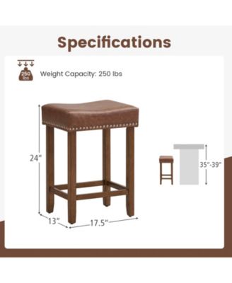 24 Inch Upholstered PU Leather Bar Stools Set of 2