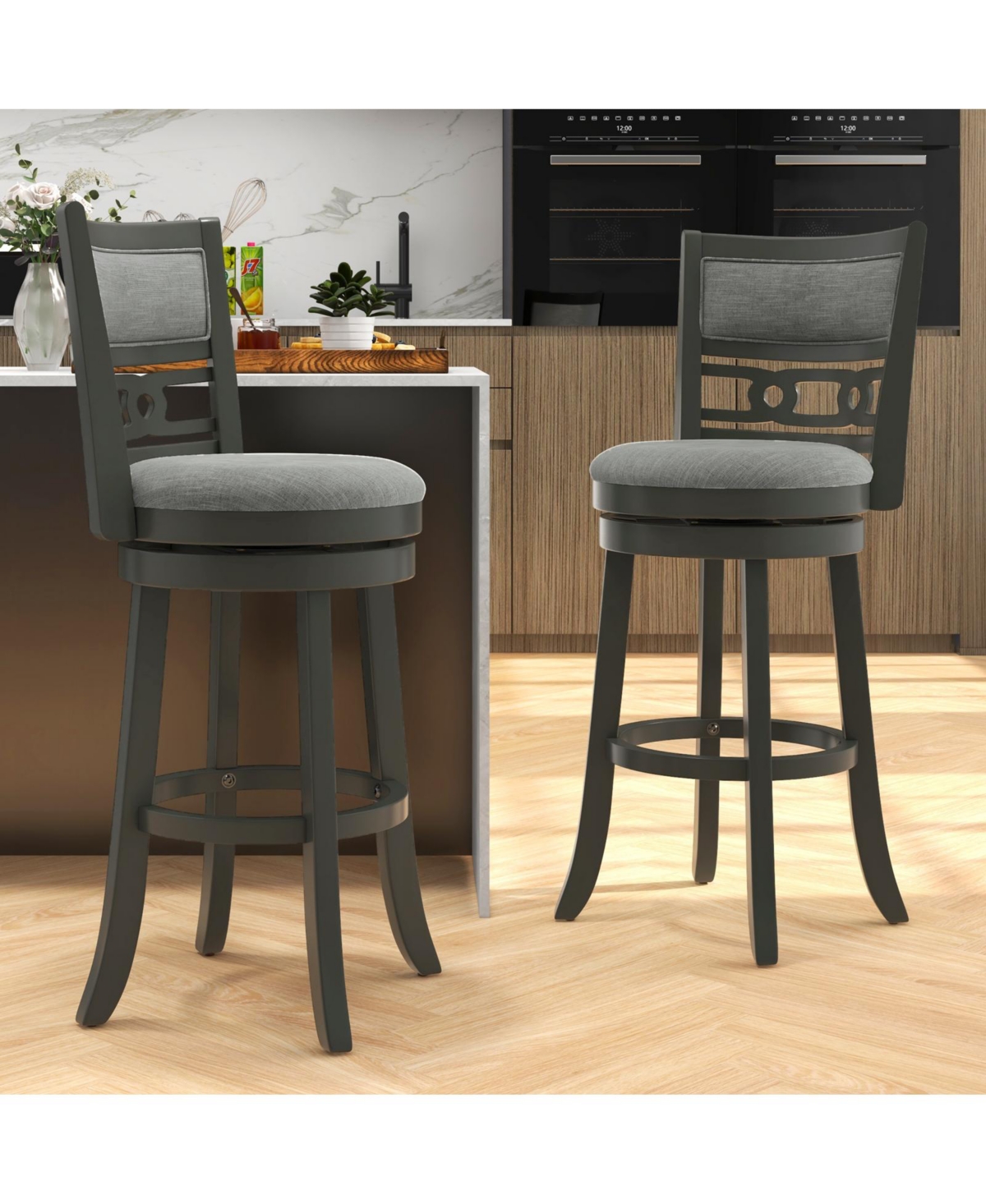 Gouun Bar Height Bar Chair with Wooden Frame Swivel Seat and Footrest for Pub Bar Restaurant-1 Piece