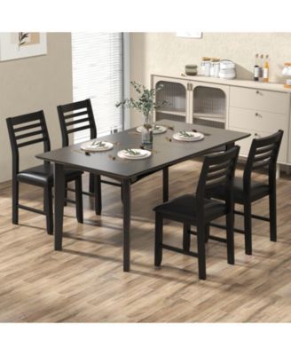 Wooden Dining Chair Set of 2 with Rubber Wood Frame and Padded Cushion