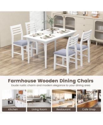 Wooden Dining Chair Set of 2 with Rubber Wood Frame and Padded Cushion