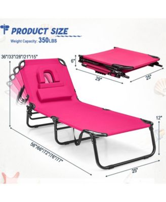Beach Chaise Lounge Chair with Face Hole and Removable Pillow