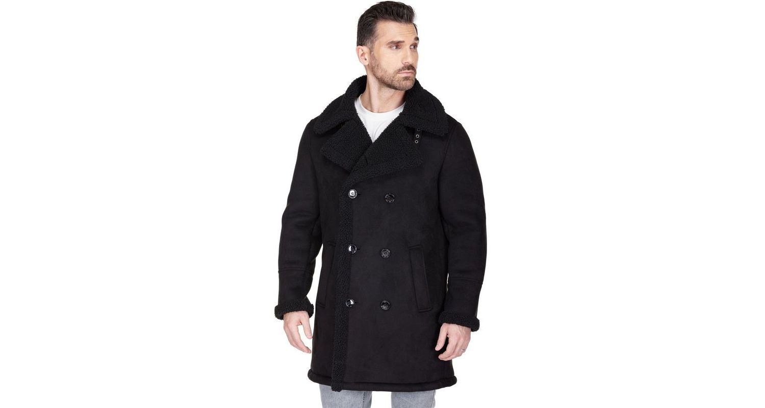 Men's Faux Shearling Double Breasted Overcoat