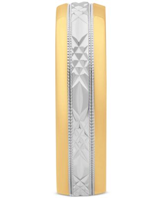 Men's Two-Tone Low Dome Textured Wedding Band in Sterling Silver & 18k Gold-Plate