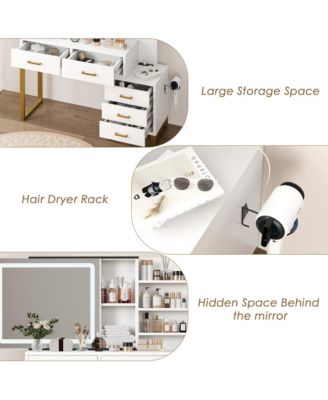 Vanity Desk with Mirror, Makeup Vanity Desk Charging Station,LED Light with 3 Lighting Modes